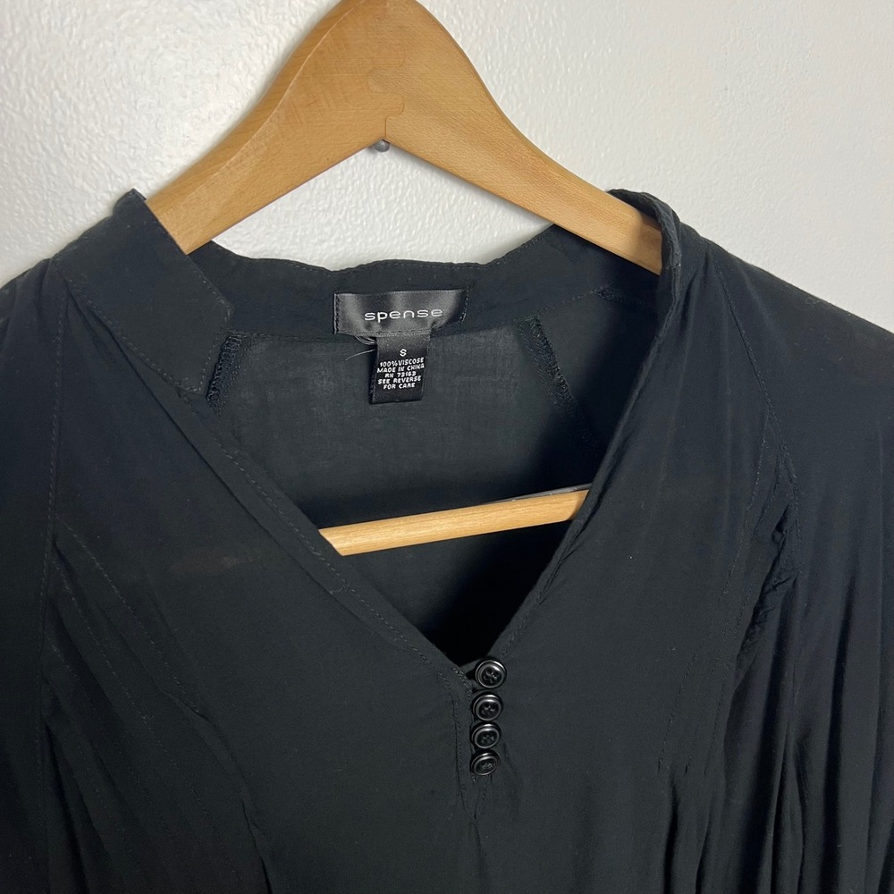 Spense Women's Black V Neck Button Detail Long Sleeve High Low Tunic Top Size S - Picture 2 of 5